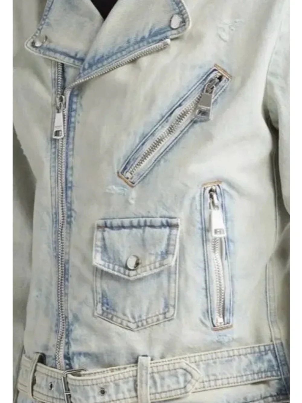 41 BALMAIN NWT 2600.00 UNISEX 52 Faded Denim Moto Jacket